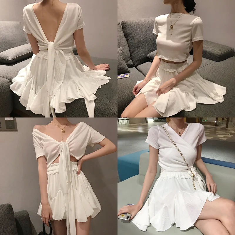 RUGOD, сексуальная белая юбка на шнуровке, женский костюм,, корейский шик, короткий стиль, топы и оборки, мини юбки, женская летняя одежда