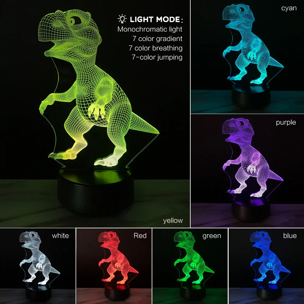 

Dinosaur 3D Night Light Table Desk Lamp 7 Colors 3D Optical Illusion Lights