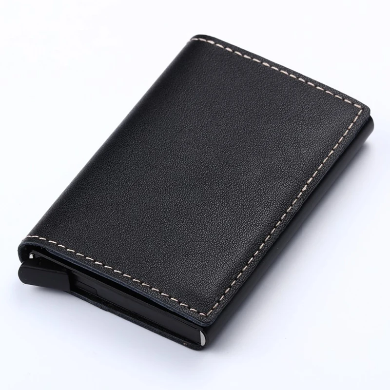

bisi goro business credit card holder auto documents protection bank card case cow anti women men Aluminium rfid leather wallet