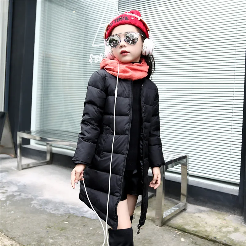 

Girls collarless quilted waterproof white duck down jacket outwear kids winter warm snow coat long style Down & Parkas 120-150cm