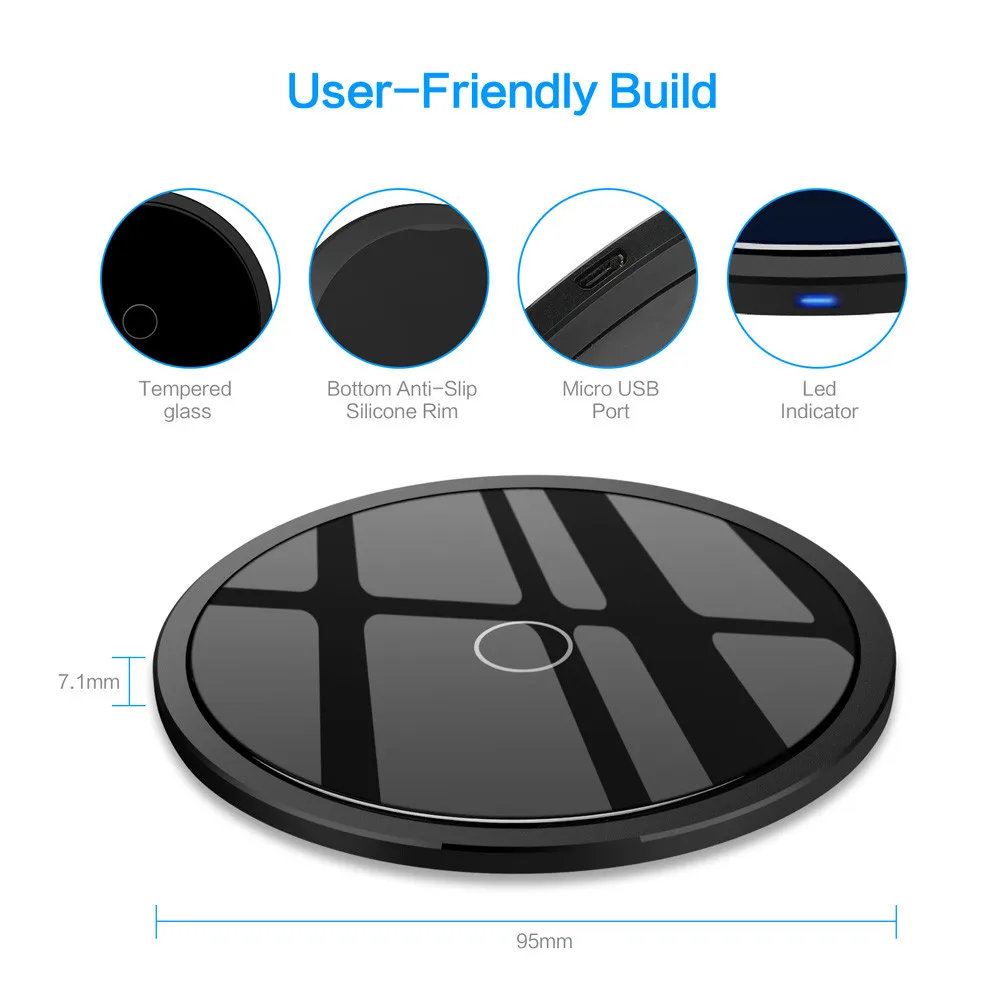 

Ultra Slim Qi Fast Wireless Charger Rapid Charging Stand for iPhone X/iPhone 8 2018 Mini Mirror Ultra-thin Wireless Charging