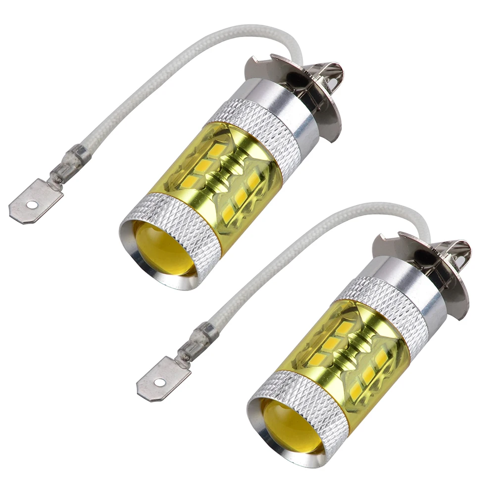 2Pcs H3 80W 3000k Yellow LED Fog Driving Lights DRL Bulbs For Toyota