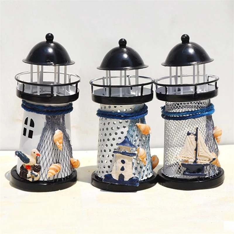 New Creative  14cm Lighthouse Iron Candle Holder Nautical Beach Anchor Decoration Wedding Wear-resistant Durable Easy use  C030102