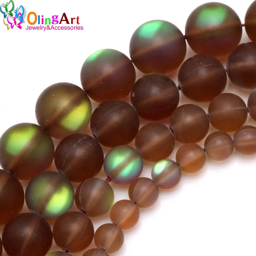 

Olingart 6mm/8mm/10mm/12mm Matte brown Rainbow Bead Moonstone Loose Spacer Beads DIY Necklace/bracelet/earrings Jewelry Making