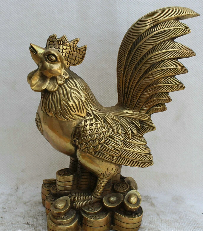 fast shipping USPS to USA S1969 10&quot Chinese Brass Wealth Feng Shui Zodiac Year Rooster Cock sculpture Statue | Дом и сад