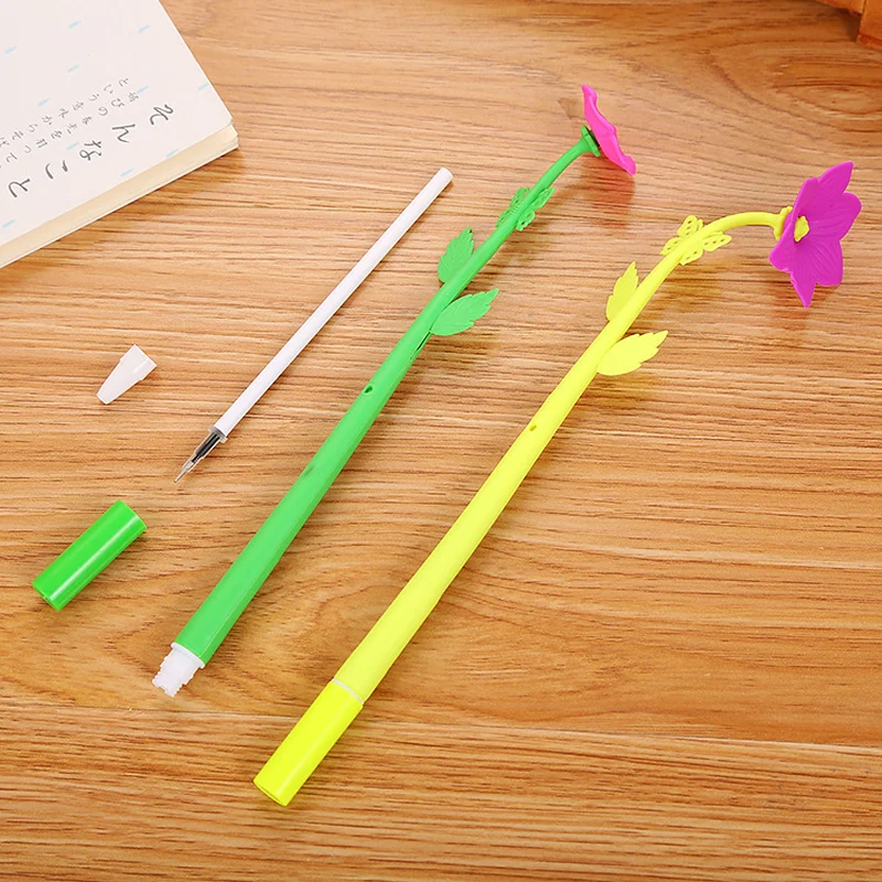 100 Pcs Creative Emulation Plastic Flower Soft Glue Neutral Pen Cartoon Learning Stationery Lovely Gift Water Pen Kawaii glue cartoon floral magnetic airbag magsafe phone telescopic holder without magnet color 9 flowers