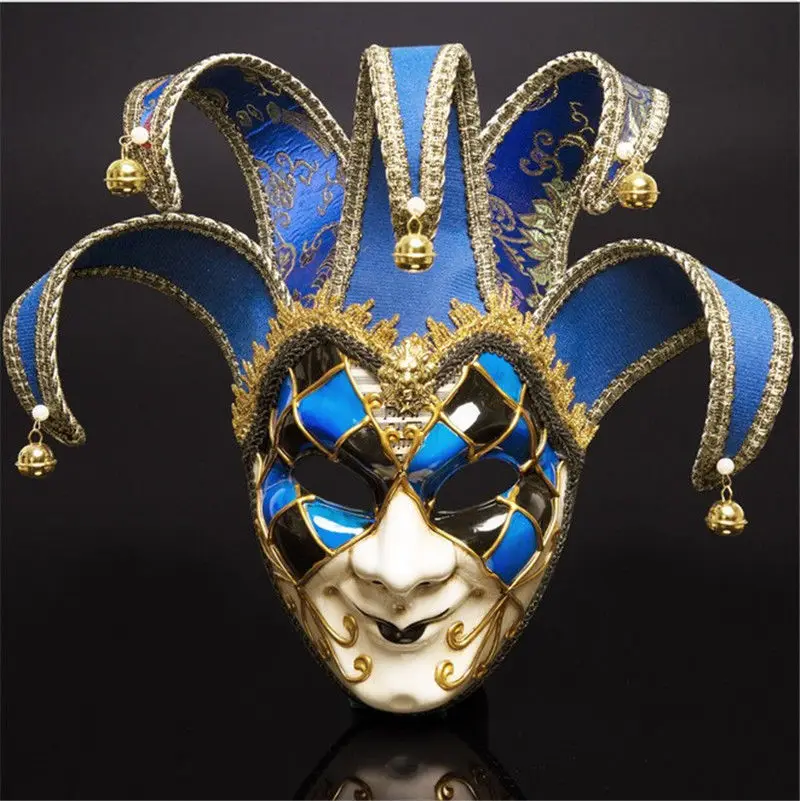 

Full Face Men Venetian Theater Jester Joker Masquerade Mask With Bells Mardi Gras Party Ball Halloween Cosplay Mask Costume