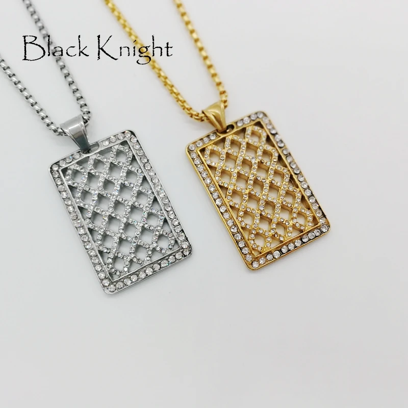 

2024 New iced out Bling Bling full rhinestone lattice pendant necklace stainless steel Geometric check tag necklace BLKN0654