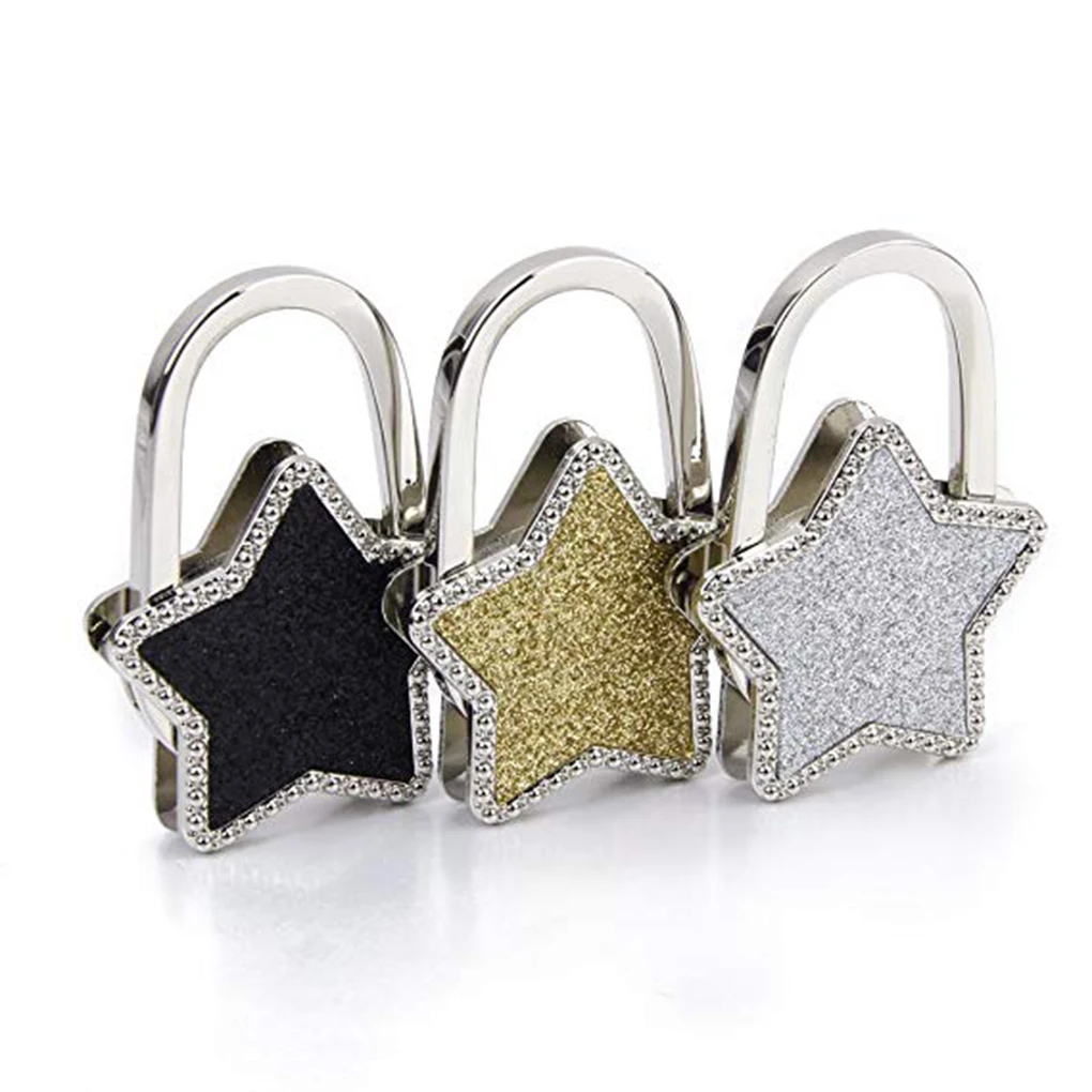 

Star Shape Shiny Metal Table Side Bag Hanging Hook Alloy Folding Bag Holder Schoolbag Hanger