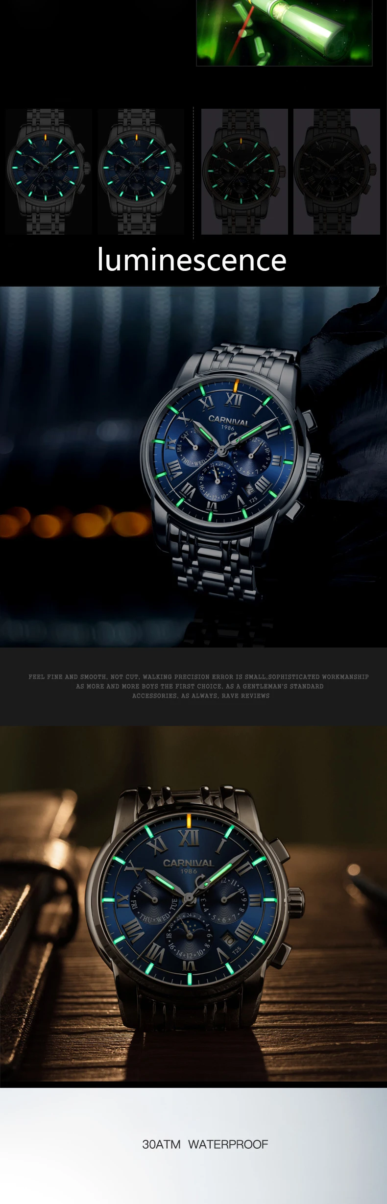 Люксовый бренд Тритий T25 светящиеся военные часы автоматические механические мужские часы полностью стальные водонепроницаемые часы montre moon phase reloj