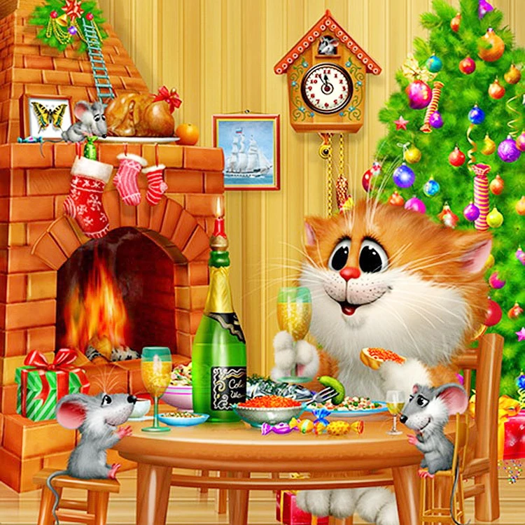 

A3051 Diamond Embroidery Home Decor Cross Stitch Cat and Mouse 100% Resin Tool dril Painting Cross Stitch Mosaic Needlework