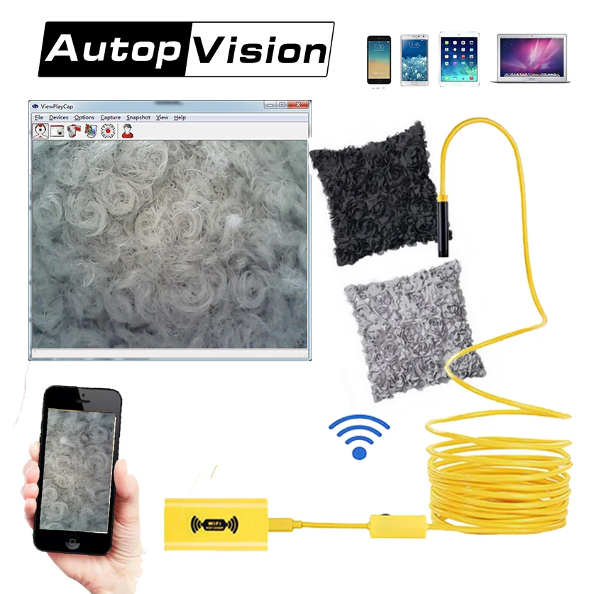 En Ligne 110B WIFI Endoscope Caméra Mini Étanche jaune Câble Caméra D inspection 8mm USB Endoscope Endoscope IOS Endoscope Pour Iphone