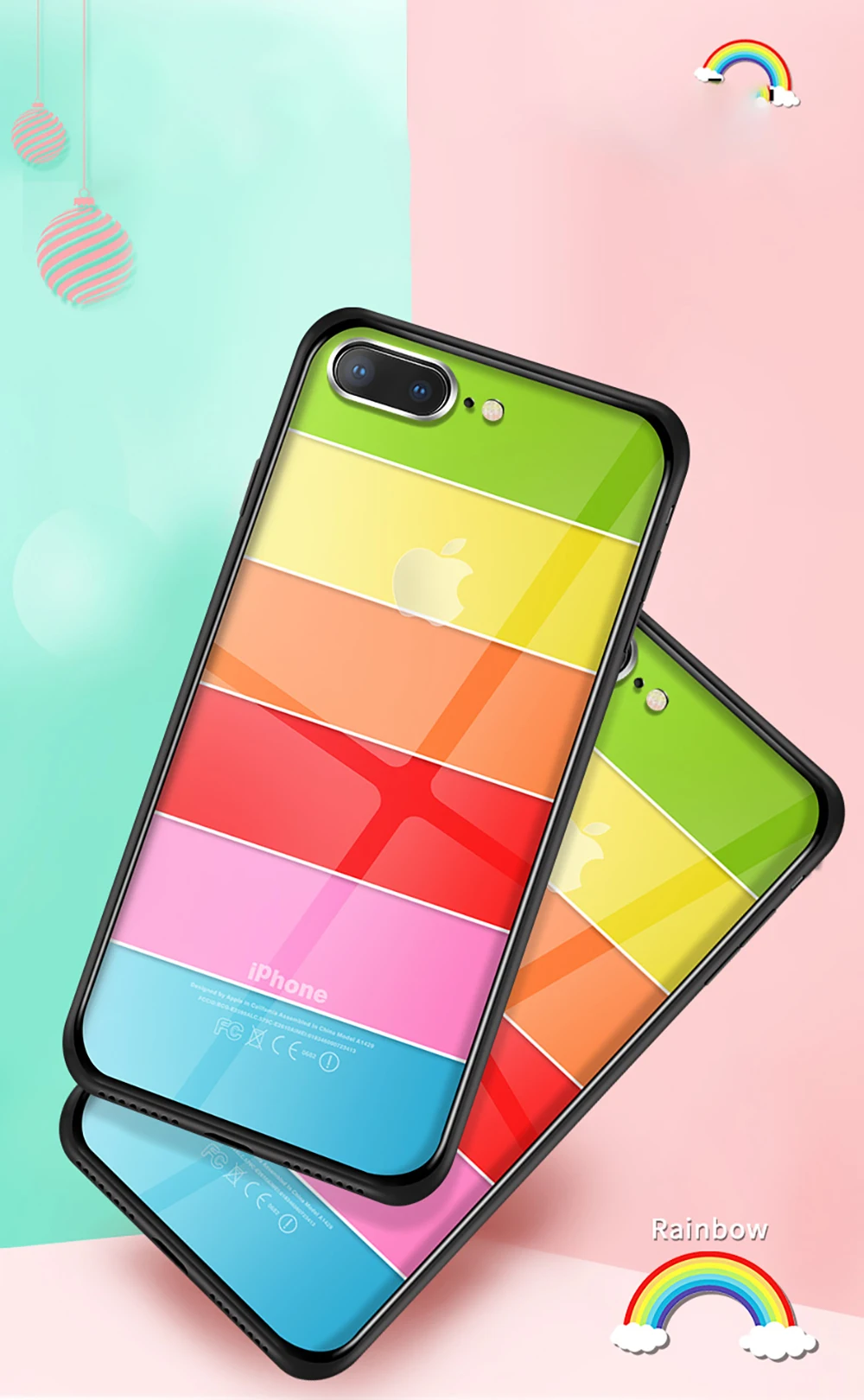 NYFundas For iphone 8Plus 7 6 6S Plus X Clear Tempered Glass Rainbow Shockproof Bumper All-inclusive Protection Conque Accessory (12)