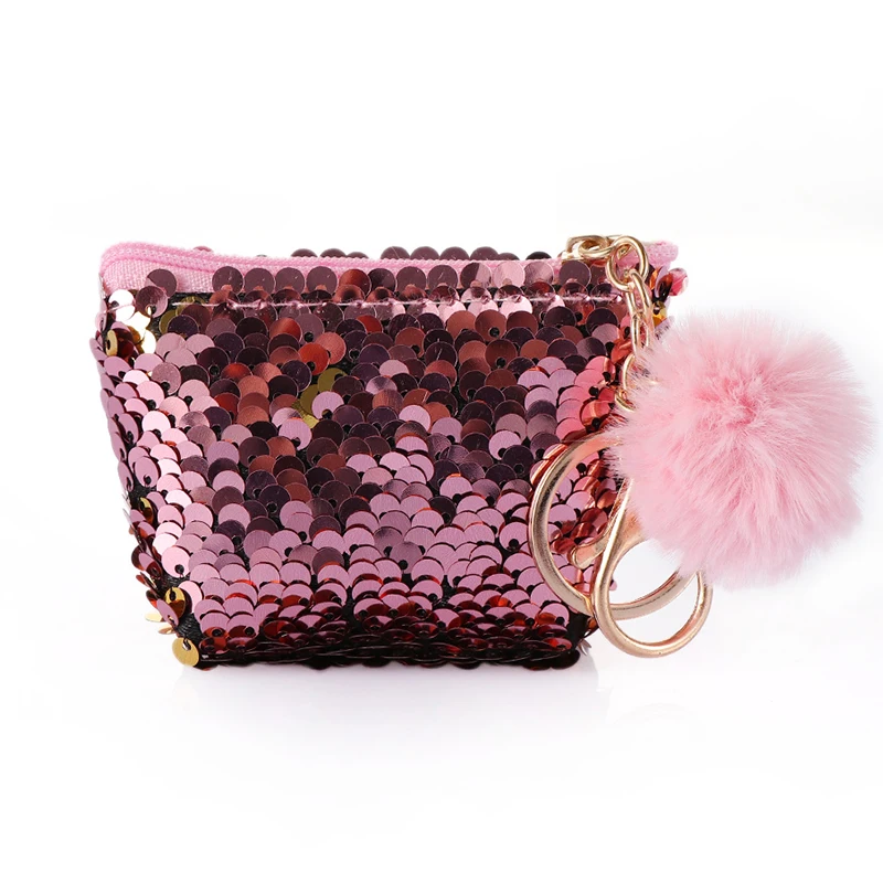 

Women Girls Mermaid Coin Bag With Cute Plush Ball Sequin Money Pouch Mini Wallet Glittering Coin Purse Zipper Earphone Package