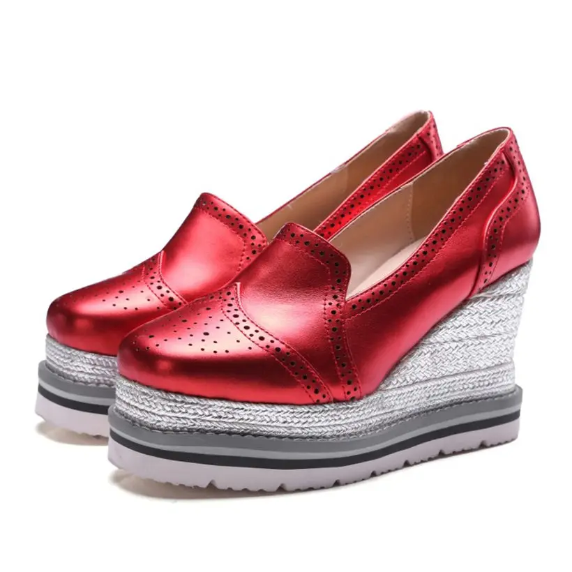 Модная обувь; женские вечерние туфли-лодочки из коровьей кожи с шипами на высоком каблуке; повседневные Низкие ботильоны; панк-кроссовки - Цвет: red2
