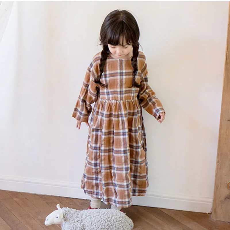 

bohemian big girls princess dresses children cotton long sleeve o-neck autumn dress baby clothing kids loose dresses clothes