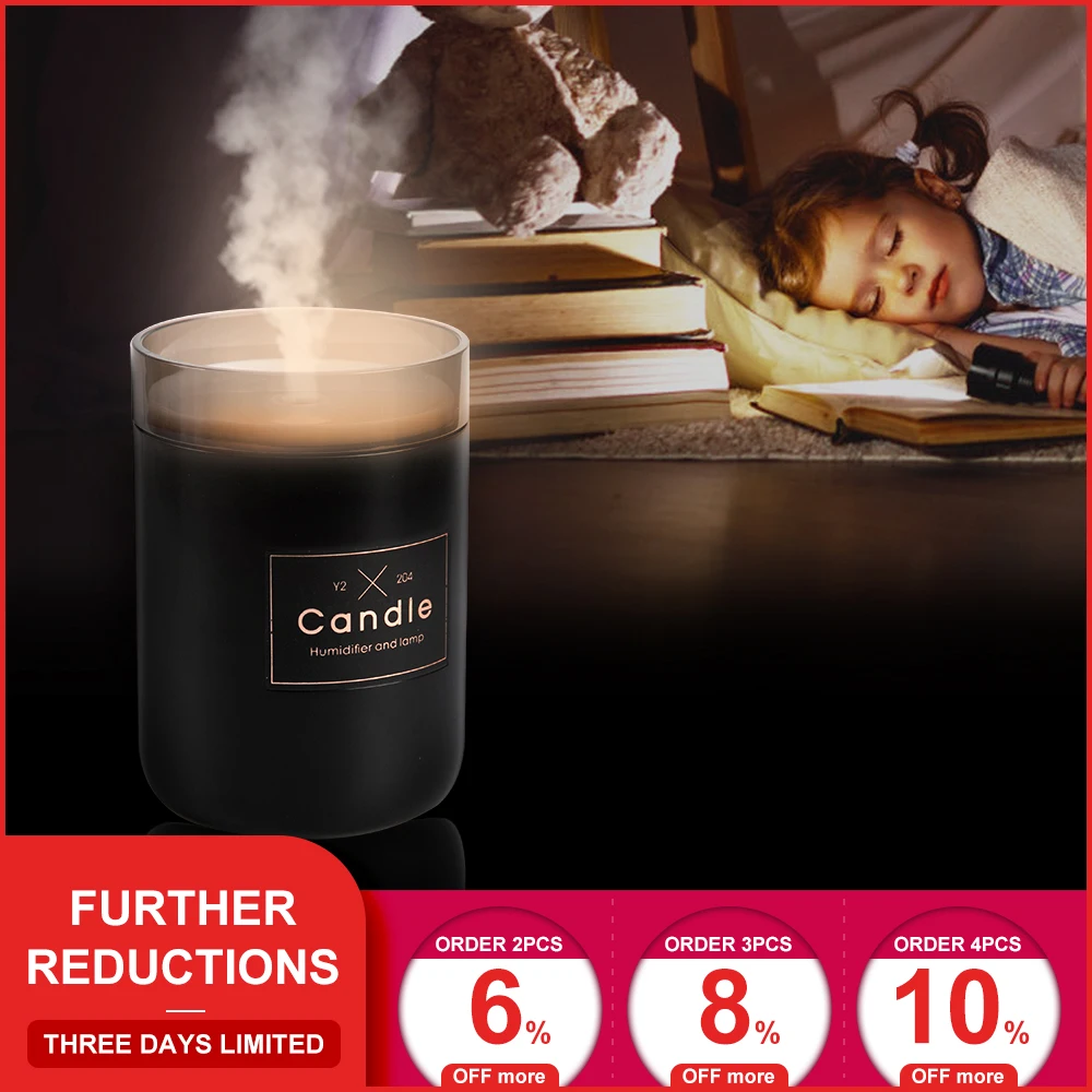 

280ML Ultrasonic Air Humidifier Candle Romantic Soft Light USB Essential Oil Diffuser Car Purifier Aroma Anion Mist Maker