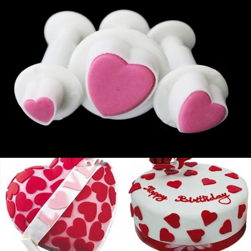 

3 Pcs/set Love Heart Shape Cookie Plunger Cutter Biscuit Fondant Gum Paste Fondant Cutter Cake Decorating Tools Heart Forms
