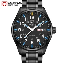 Quartz movement Double calendar Date Tritium Luminous military watch waterproof 30M CARNIVAL Luxury Business Watches Mens