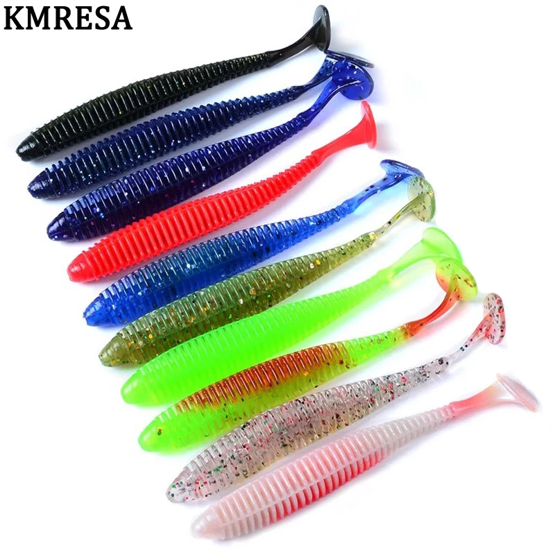 10Pcs/Sets Artificial Fishing Lures Soft Worm Swimbait Jig Silicon Rubber Baits 