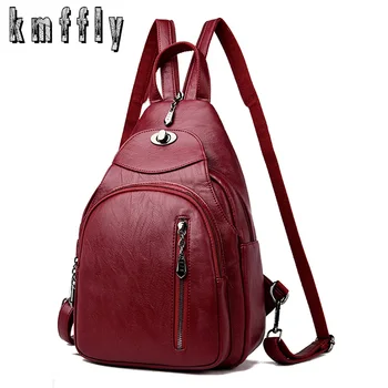 

KMFFLY Women Vintage Backpacks For School Small Shoulder Bag Female Backpack For Teenage Girls Sac a Dos Softback Preppy Style