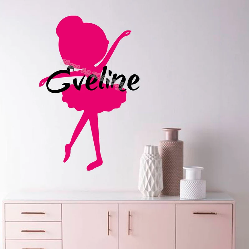 Балетки для девочек индивидуальная именная настенная Стикеры Home decor Детская комната виниловый деколь обои два цвета на выбор EB626