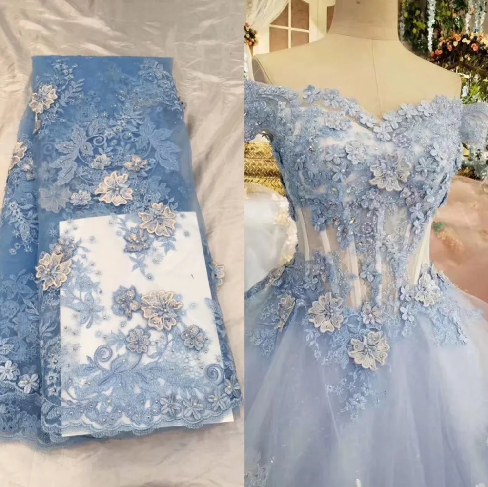 

French lace fabric 5yds/pce dhl handwork 3d petals stones beaded women gorgeous luxury elegant party event shows women dress