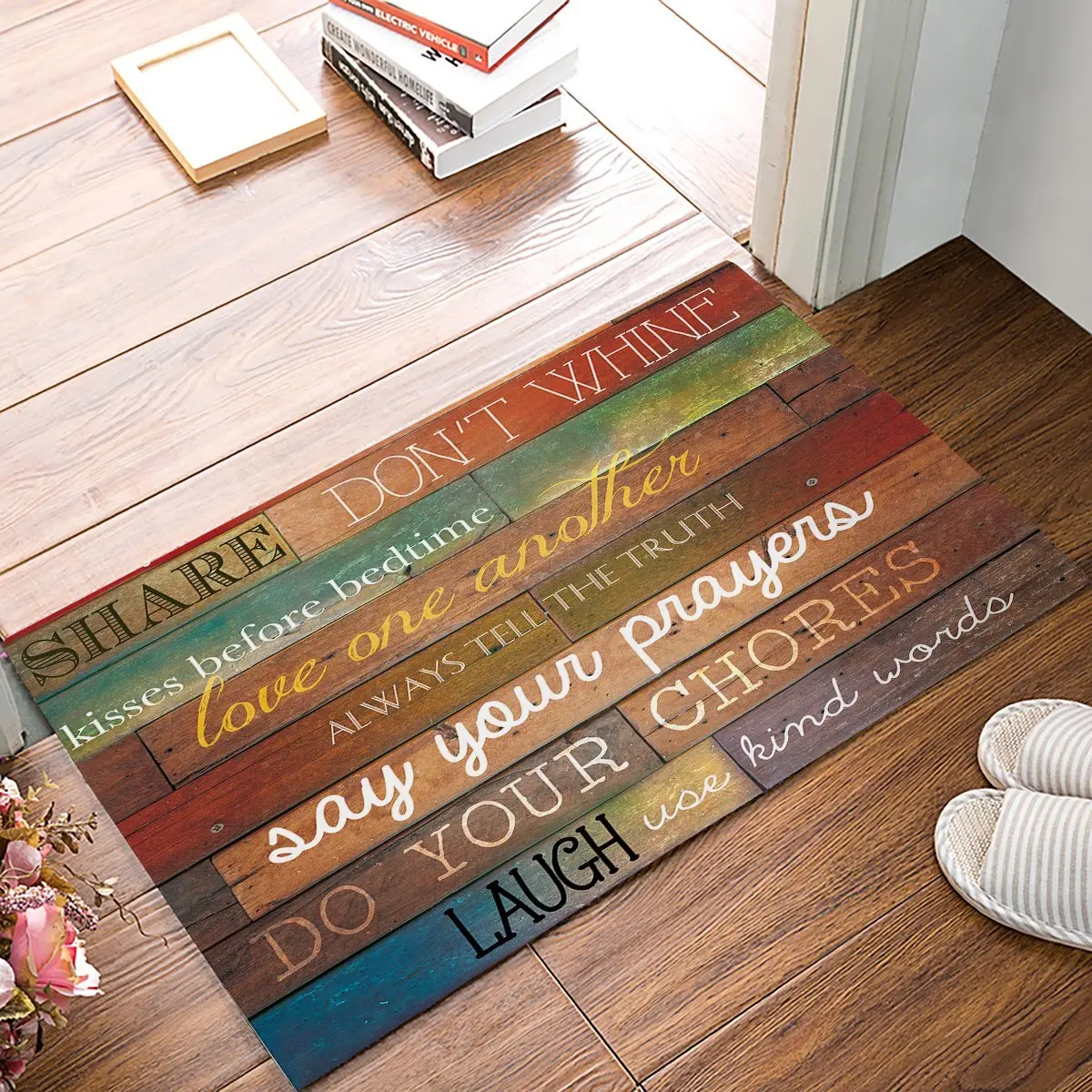 

Family Rules Educational Rustic Wood Door Mats Kitchen Floor Bath Entrance Rug Mat Absorbent Indoor Bathroom Rubber Non Slip