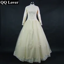 QQ Lover 2018 New Champagne Wedding Dress Long Sleeves Lace Vestido De Noiva Custom-made Plus Size Wedding Gown Bridal Dress