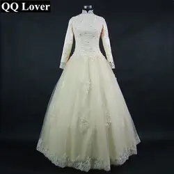 QQ Lover 2019 Новое свадебное платье цвета шампанского с длинными рукавами кружевное Vestido De Noiva на заказ Плюс Размер свадебное платье