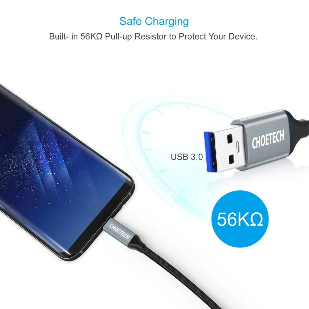 CHOETECH USB 3 0 type C кабель для быстрой зарядки Samsung Galaxy S8 Xiaomi Mi5 кабели мобильных