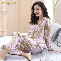 Pijama Mujer 2019, новые модные женские пижамы, большие размеры, Ночная одежда, кардиган с отворотом и пуговицами, хлопковая одежда для сна для