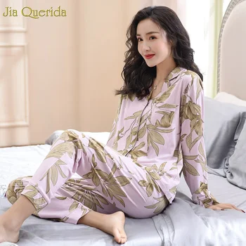 

Pijama Mujer 2019 New Fashion Womens Pajamas Plus Size Night Wears Lapel Cardigan Button Cotton Sleepwear for Women Home Clothes