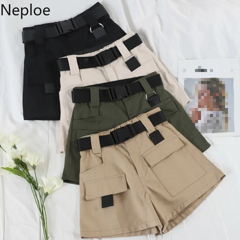 

Neploe High Waist Shorts Women Summer 2019 Casual Pockets Sashes Short Feminino Loose Cargo Shorts 43934