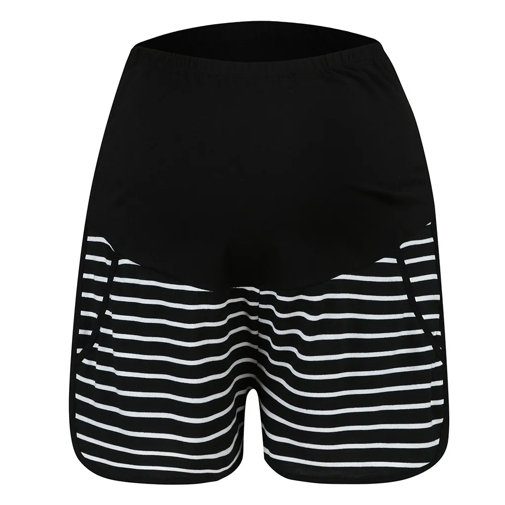 

MUQGEW 2019 Maternity Sriped Shorts Summer Workout Loose Fit Stretchy Pants High Waist Adjustable Short Pants krotkie spodenki