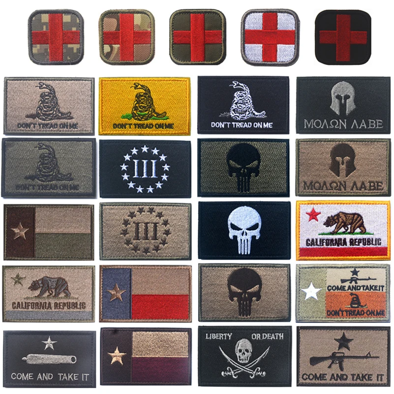 

Skull Cross Dont Tread Me Gadsden Texas California Flag Patches Come Take it Morale Patch Tactical Appliques Emblem Badge