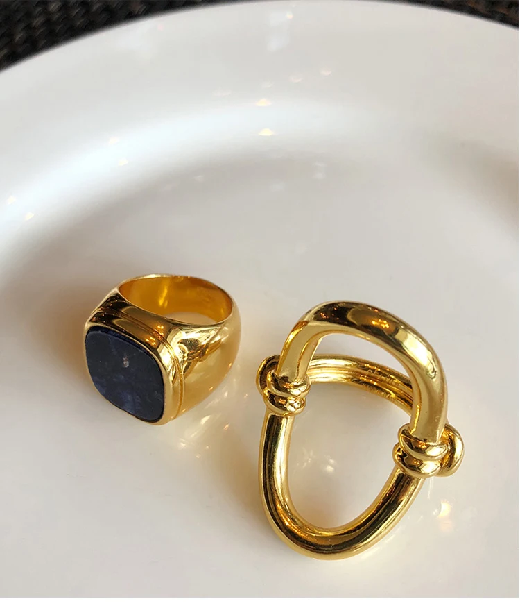 

Cold wind minimalist golden lapis lazuli index finger chic ring net red joint ring female