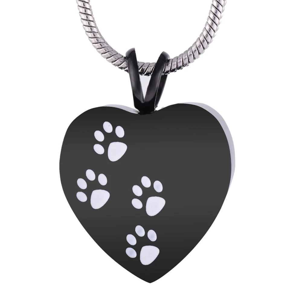 

MJD2479 Cremation Urn Necklace 316L Stainless Steel Engraved Pet Paw Prints Heart Ash Pendant Memorial Jewelry