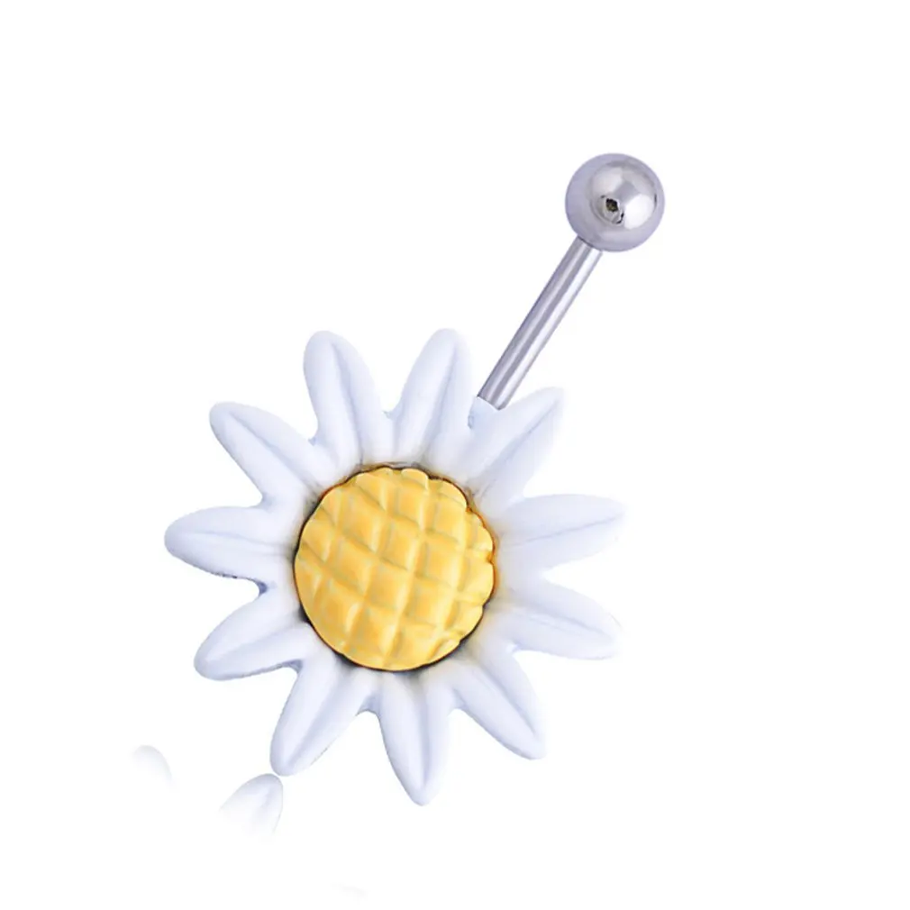 Moda Margarita flor Dangle ombligo anillos cuerpo piercing barra del ombligo..