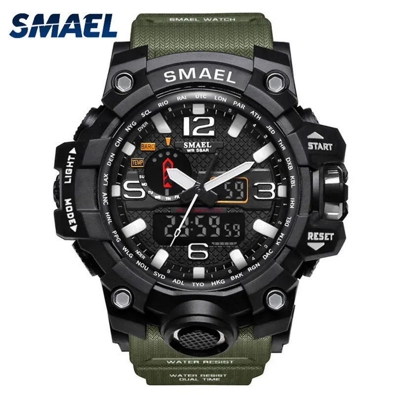 SMAEL, мужские спортивные часы, двойной дисплей, аналоговый, цифровой, светодиодный, электронные наручные часы, 50 м, водонепроницаемые, для плавания, мужские наручные часы - Цвет: C