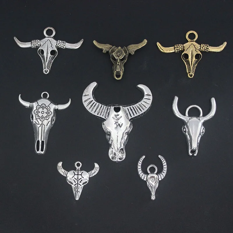 

1 Pack Antique Tribal Bull Skull Ox Head Charms Pendants for Necklace DIY Jewelry Material Findings Accessories