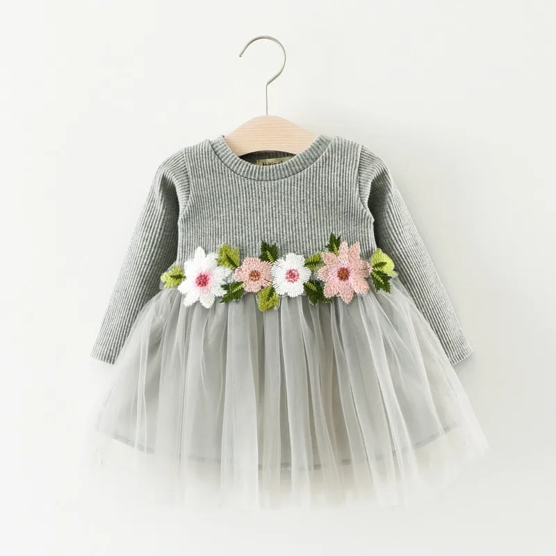 Girls wear spring and autumn new female baby sweet Korean version of the children's lace princess dress