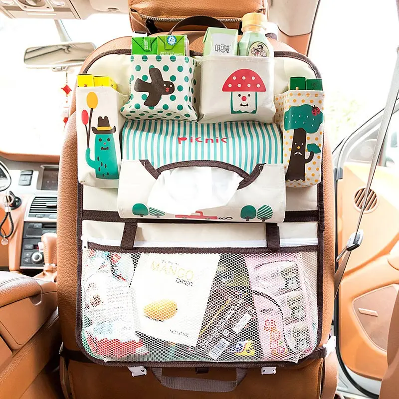 Мультяшный Органайзер на заднюю часть сиденья автомобиля, сумка для хранения, сумка для хранения, для путешествий, автомобилей, аксессуары для интерьера, защитная крышка