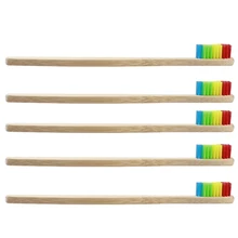 5 шт. зубная щетка из натурального бамбука с мягкой щетиной для ухода за полостью рта зубная щетка для путешествий семейного использования Радужная цветная зубная щетка es набор J11