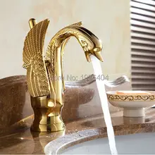 Роскошные меди горячей и холодной воды краны лебедь золотой готовые бассейна кран смесители G1081