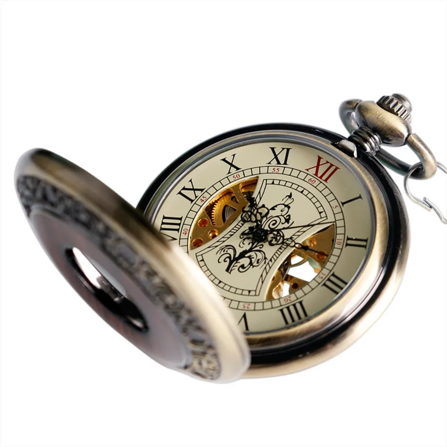 Винтажные Деревянные Механические карманные часы с римскими цифрами, креативная резьба по цвету, деревянные часы с подвеской, цепочкой