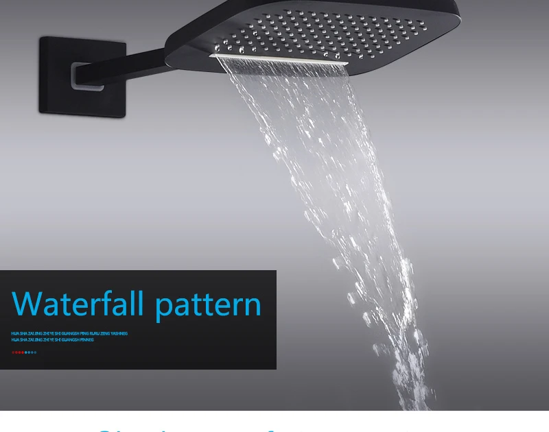 DCAN Brass Black Bathroom Rain Waterfall Shower Panel Set Thermostatic Massage System Tub Faucet with Jets & Hand Shower System (6)