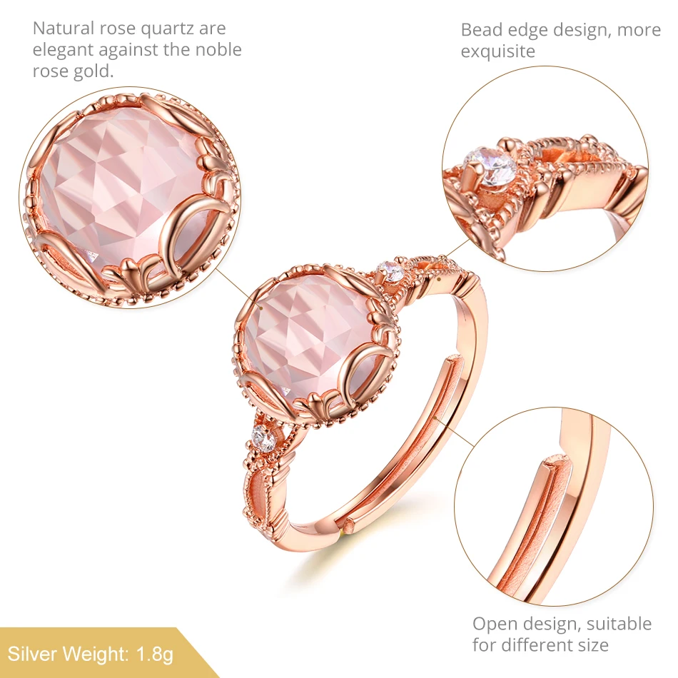 ALLNOEL  925 Sterling Silver For Women Solitaire Engagement  Rose Quartz Ring Emitation Jewelry Fashion Ringen Gift For March 8  (1)