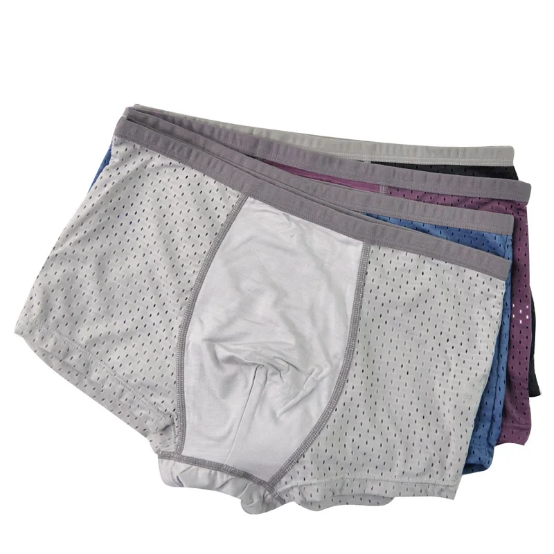 Breathable Quick Dry Flat Underwear Men Mesh Hollow Plus Size Solid