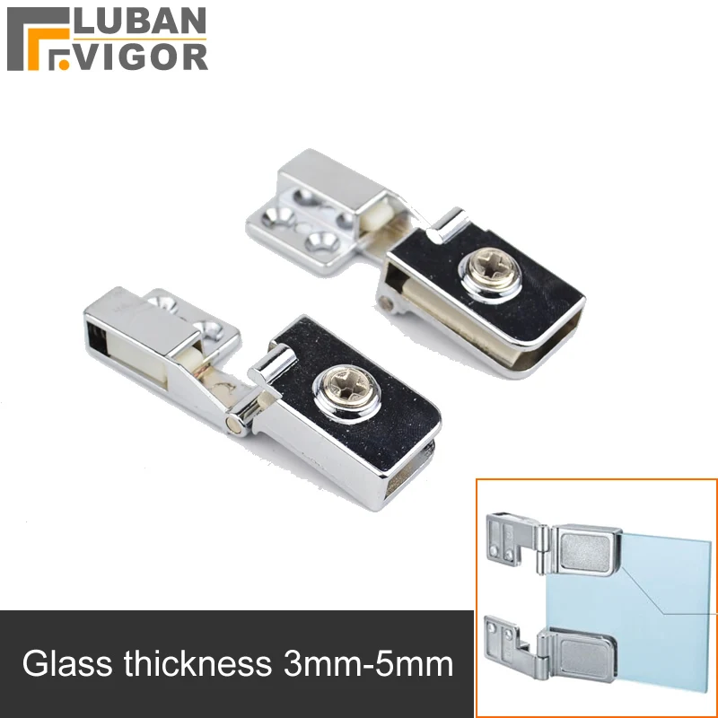 Koop Voor glas dikte 3 5mm, glazen deur scharnier klem clips, zinklegering, Geen gat, voor wijnkoeler, kasten, showcase scharnier, hardware,